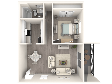 a 3d rendering of a floor plan with a bedroom and a living room